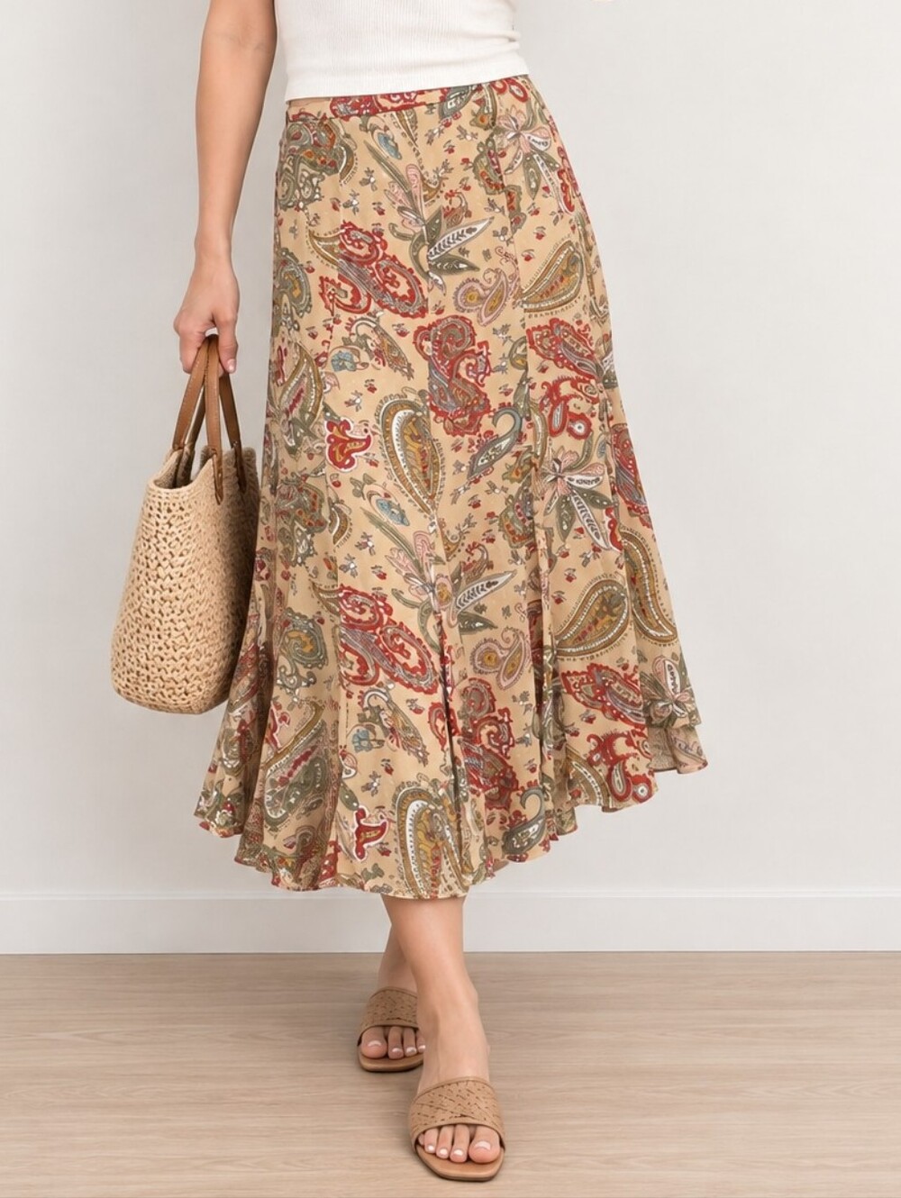 Kasper Paisley Vintage Y2K 90s Handkerchief Midi Skirt Multicolor Petite 10P